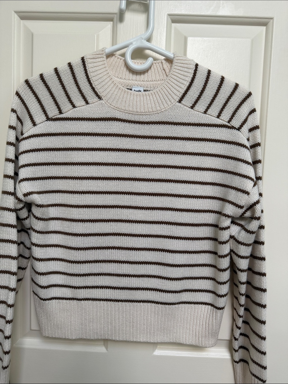 Twik Simons sz XS striped ivory brown olive crewneck sweater